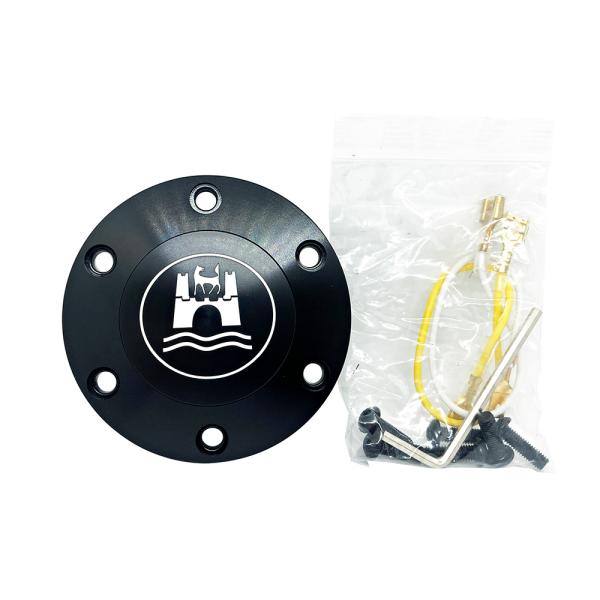 汎用 ウォルフスブルグ 6穴 モモ用 アルミビレット ポリッシュ ホーンボタン 黒 カスタム ワーゲ...