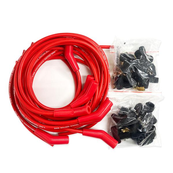 アメ車 V8 V6 汎用 8.5mm プラグワイヤー プラグコード 135度 赤 キャデラック GM...