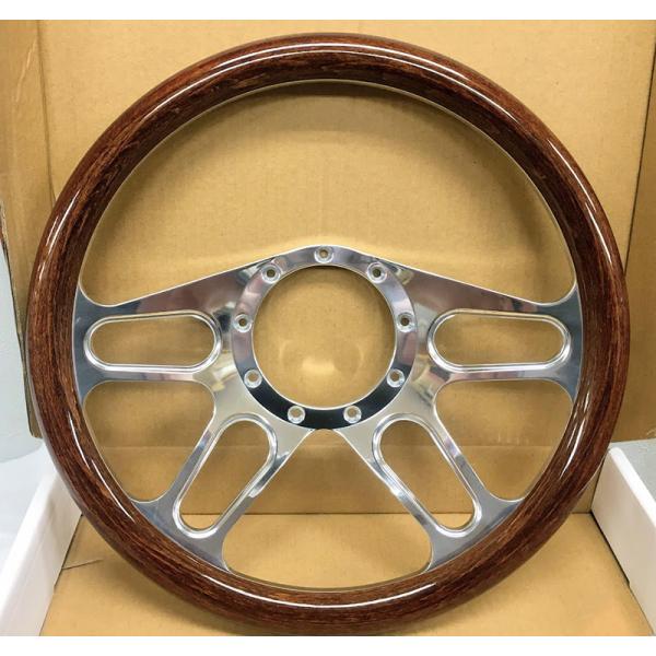 カスタム アルミ ビレット レーサー ステアリング ハンドル ウッド 9穴 約35φ 14インチ バ...