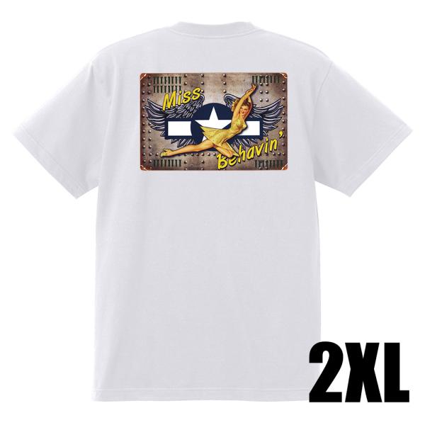 2XL XXL ホットロッド系 Tシャツ レトロ ミリタリー 米軍 H20 白地 ノーズアート バー...