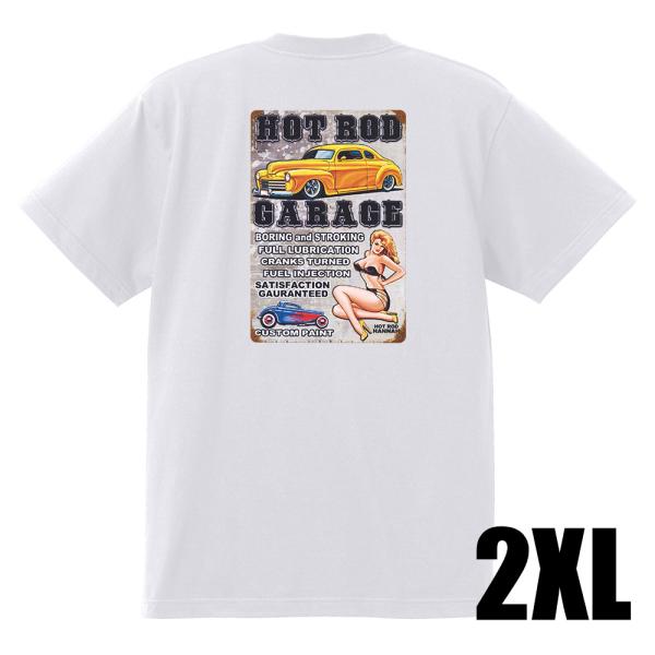 ホットロッド系 Tシャツ 白 K 2XL XXL ロカビリー ティンサイン アメ車 マッスル ガレー...