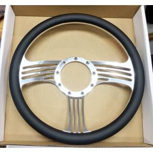カスタム アルミ ビレット フレイムス ステアリング ハンドル黒革 9穴