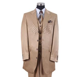 2915)ZOOT SUITS ズートスーツ ベージュ 茶系 46L40W 新品 ストライプ