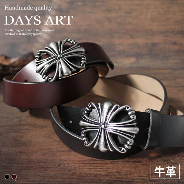 ベルト バックルベルト メンズ 牛革 アイアンクロス スクエア プレート シンプル バックル付け替え...