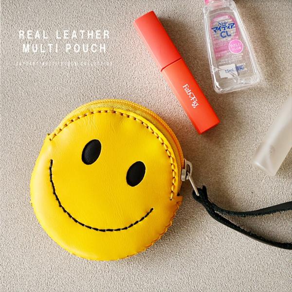 ポーチ スマイル 小銭入れ コインケース メンズ レディース レザー マルチケース ファスナー プチ...