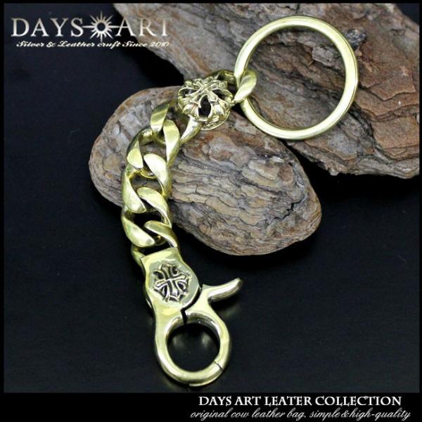 キーチェーン キーホルダー メンズ 真鍮製 ブラス ゴシッククロス ナスカン