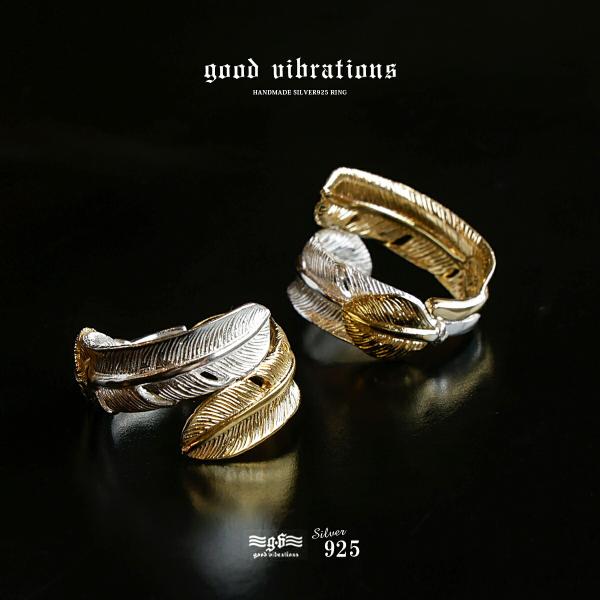 リング メンズ シルバー925 フェザー リーフ バイカラー レディース フリーサイズ 羽根モチーフ...