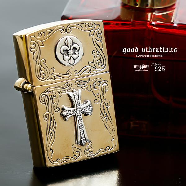good vibrations Zippo ジッポライター クロス 十字架 ユリ 紋章 シルバー92...