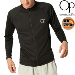 オーピー メンズ ラッシュガード 長袖 前開き ロゴプリント ジップアップ シンプル 紫外線対策 日焼け防止 OP 510492