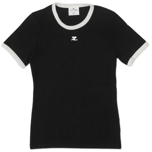 COURREGES クレージュ シグニチャーコントラスト半袖Tシャツ コットン ロゴ VESJTS0...