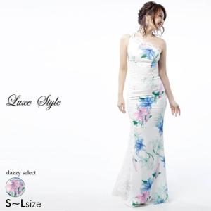 キャバ ドレス キャバドレス ワンピース 大きいサイズ S M L LuxeStyle 51712 ワンショルダーサイドレースマーメイドロングド｜dazzy