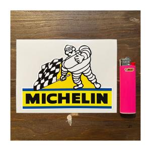【ネコポス便発送可能】英国バイクステッカー Michelin Bibendum with Chequered Flag Stickers. #204｜dbms