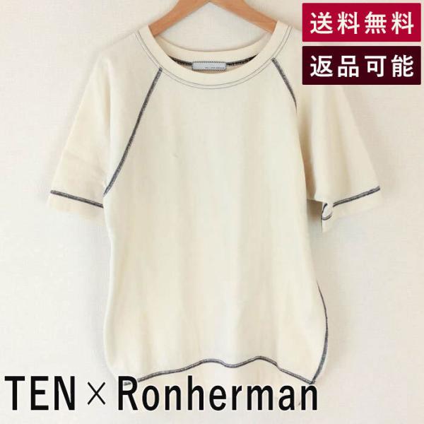 テン ロンハーマン TEN×Ronherman 半袖ニット ベージュ ラグラン ボートネック アイボ...