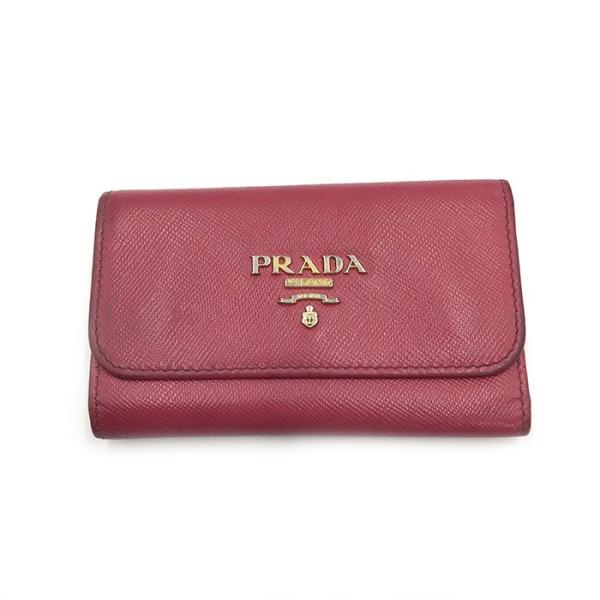 プラダ PRADA 6連キーケース ロゴ オシャレ ダークピンク ゴールド 送料無料 h0215lq...