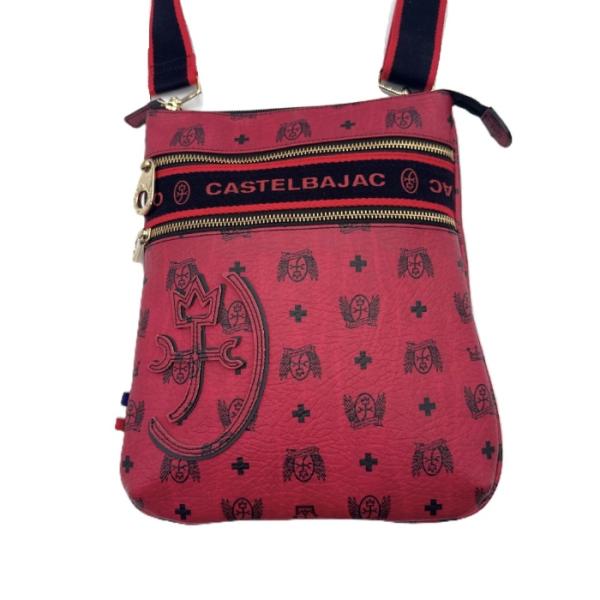 カステルバジャック CASTELBAJAC ショルダーバッグ 総ロゴ柄 薄型 レザー レッド系 送料...