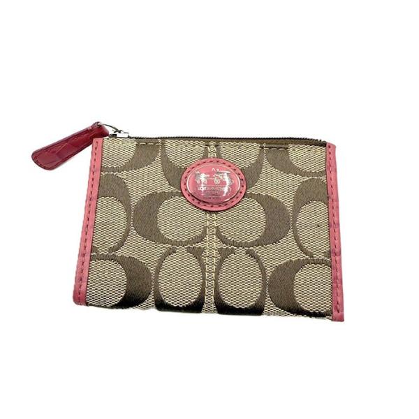 COACH コーチ シグネチャー PVC×レザー コインケース 小銭入れ フラットポーチ キーリング...