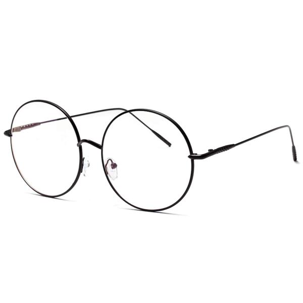 大きめ 丸メガネ 華奢 ステンレス フレーム 伊達メガネ 眼鏡 サングラス (ブラック) 並行輸入品