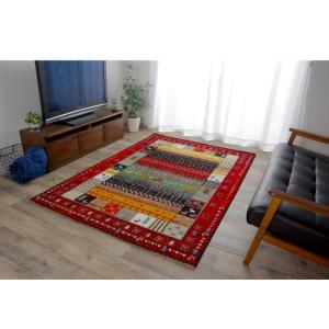 IKEHIKO イビサ カーペット 絨毯 ウィルトン織 ラグ ギャベ柄 トルコ製/レッド 133×1...