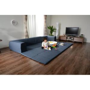 セルタン 日本製 カバーが洗える フロアマット付ローソファ/A683a-612BL インディゴブルー/Lサイズ