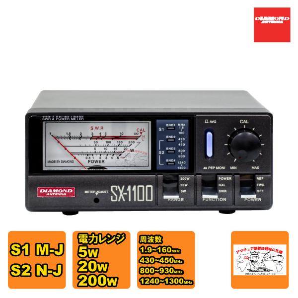 SX-1100 ダイヤモンド 通過形SWR・パワー計 1.8〜1300MHz・2センサー内蔵