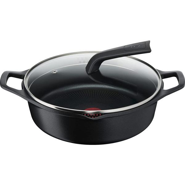 ティファール 両手鍋 ブラック 28cm キャストライン アロマ プロ シャローパン E25172
