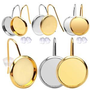 20個入り 12mm ステンレス鋼 イヤリングフックベゼル設定 ブランクベゼル 20個のシリコンイヤリングバック付き ジュエリー作り用 シルバーとゴールド