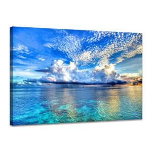 海絵 アートパネル 青い海 ポスター 自然風景 日光 絵画 風景画 壁掛け 風水 玄関 開運 室内装飾 木枠付きの完成品 (30x40cm x1Pcs)
