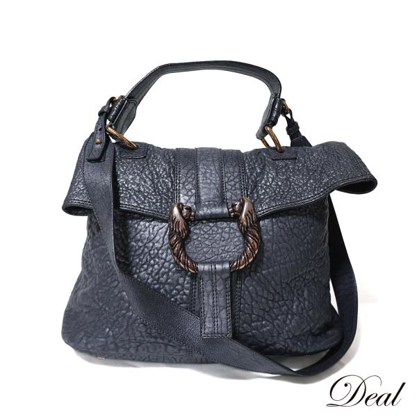 BVLGARI ブルガリ レオーニ メタリック ダークグレー 2way ハンドバッグ グレー レディ...