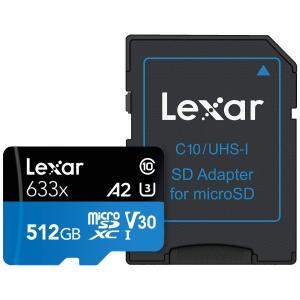 送料無料 Lexar レキサー MicroSDXC 512GB with adapter UHS-1 U3 V30 A2 LSDMI512BBAP633A[海外リテール品]