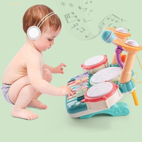 楽器玩具 5in1 楽器おもちゃ 多機能 ドラムおもちゃ ピアノ キーボード エレキギター 開発教育...