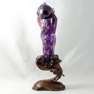 アメジスト 紫水晶 龍 彫物 風水 開運祈願 金運祈願 開運 金運 財産運 出世運 幸福 成功 高品質 パワーストーン 天然石