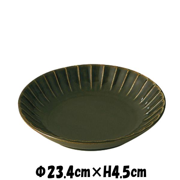 大陸　オリーブグリーン23パスタ皿　緑色の陶器磁器の食器　おしゃれな業務用洋食器　お皿大皿深皿