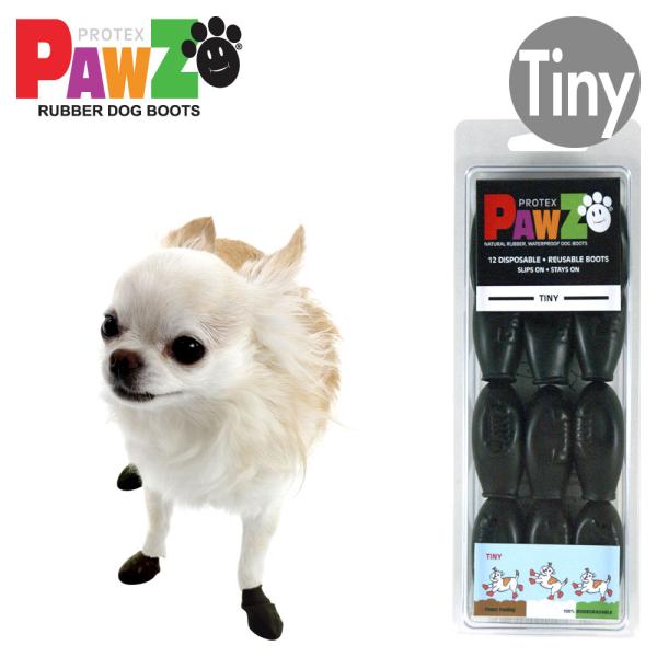 超小型犬 ブーツ PAWZ ラバードッグブーツ ブラック Tiny 12枚入 4本足3回分 ポウズ ...