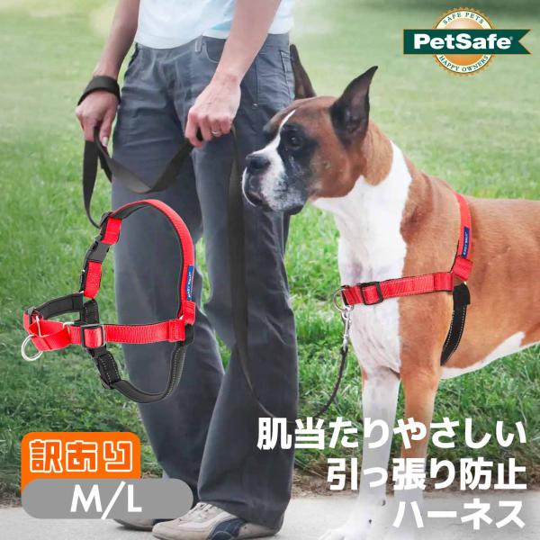 【訳あり】 引っ張り防止 ペットセーフ デラックスイージーウォークハーネス M/L ローズレッド 大...