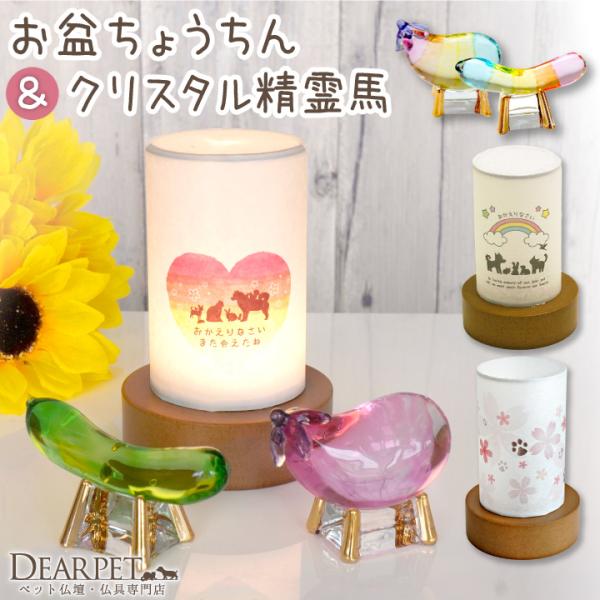 ペット お盆 ペット提灯 &amp; クリスタル 精霊馬 セット ペット供養 おかえり盆提灯 ネームプレート...