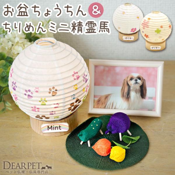 ペット お盆 丸形 まあるい提灯 ライト &amp; ちりめん ミニ 精霊馬 ほおずき 蓮の葉 お盆飾り セ...