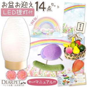 早割500円クーポン有 ペット お盆 新盆用 盆提灯 白紋天 LED ライト &amp; ちりめん パステル 精霊馬 お盆お迎えセット ペット仏具 コードレス