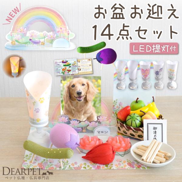 ペット プチ 提灯 LED &amp; ちりめん パステル 精霊馬 お盆お迎えセット ネームプレート コンパ...