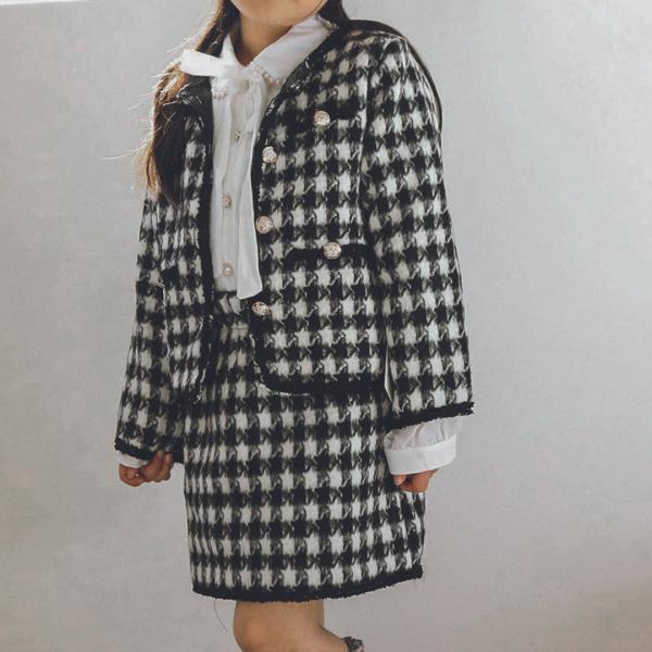 女の子 フォーマル セットアップ スカート ジャケット 千鳥柄 長袖 春 韓国子供服 海外子供服 海...