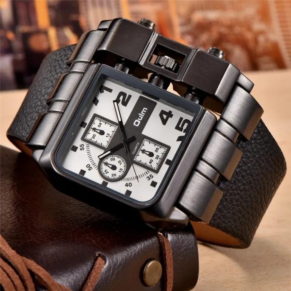 腕時計 メンズ Oulm 海外ブランド クオーツ HP3364 スチームパンク レトロ レザーバンド...