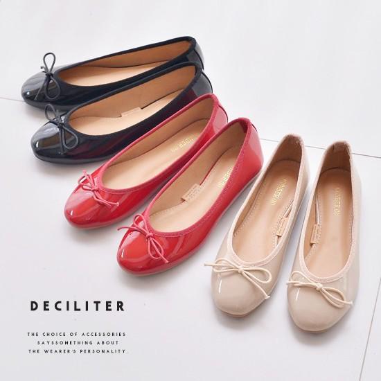 バレエシューズ フラット エナメル リボン パンプス レディース ローヒール 靴 婦人靴 黒 ブラッ...
