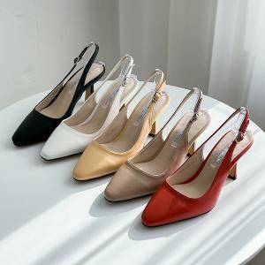 パンプス サンダル バックストラップ ローヒール 黒 ブラック ホワイト イエロー ベージュ レッド レディースシューズ 婦人靴 歩きやすい 痛くない