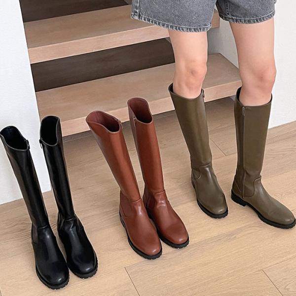 ロングブーツ トラックソール フラット レディース ローヒール 黒 茶色 ブラック ブラウン カーキ...