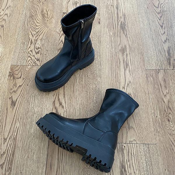 ショートブーツ ワークブーツ トラックソール サイドジップ ストレッチ フラット レディース ローヒ...