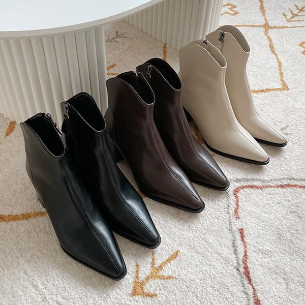 ショートブーツ ウエスタンブーツ ポインテッドトゥ レディース チャンキーヒール 太ヒール ハイヒー...