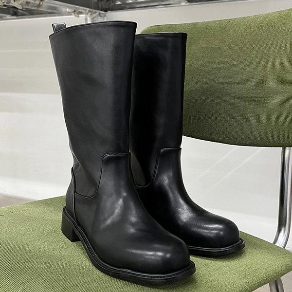 ショートブーツ ミドルブーツ 履き口 ゆったり ルーズ フラット レディース ローヒール 黒 ブラッ...