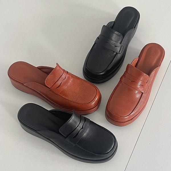 サンダル ミュール ローファー オブリークトゥ 厚底 ウェッジソール ヒール レディース ミドルヒー...