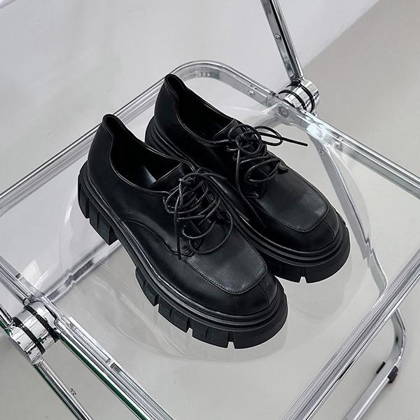 オックスフォードシューズ プラットフォームシューズ トラックソール レディース ミドルヒール 黒 ブ...