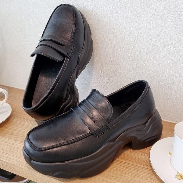 ローファー コインローファー トラックソール ウレタンモールド 厚底 ウェッジソール レディース 黒...