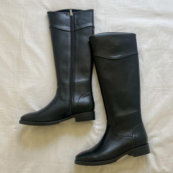 ロングブーツ ジョッキーブーツ サイドジップ フラット レディース ぺたんこ ペタンコ 黒 ブラック...